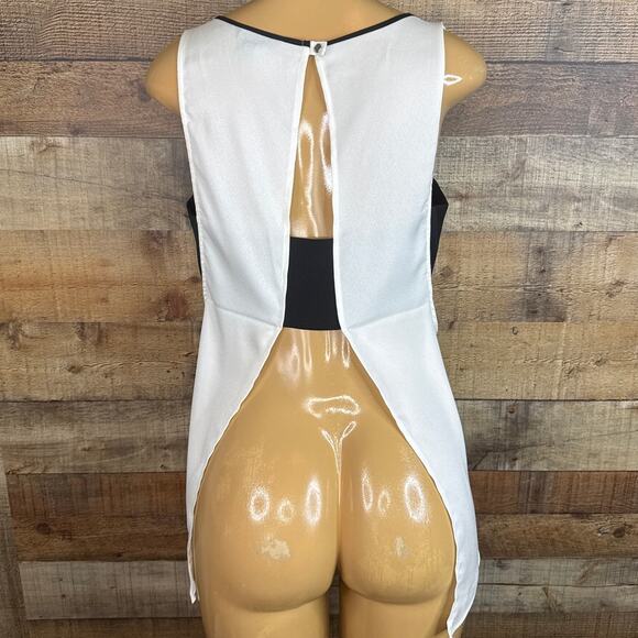 Express White Semi Sheer Tank Top Black Bandeau Open Back Size Medium - Picture 4 of 7